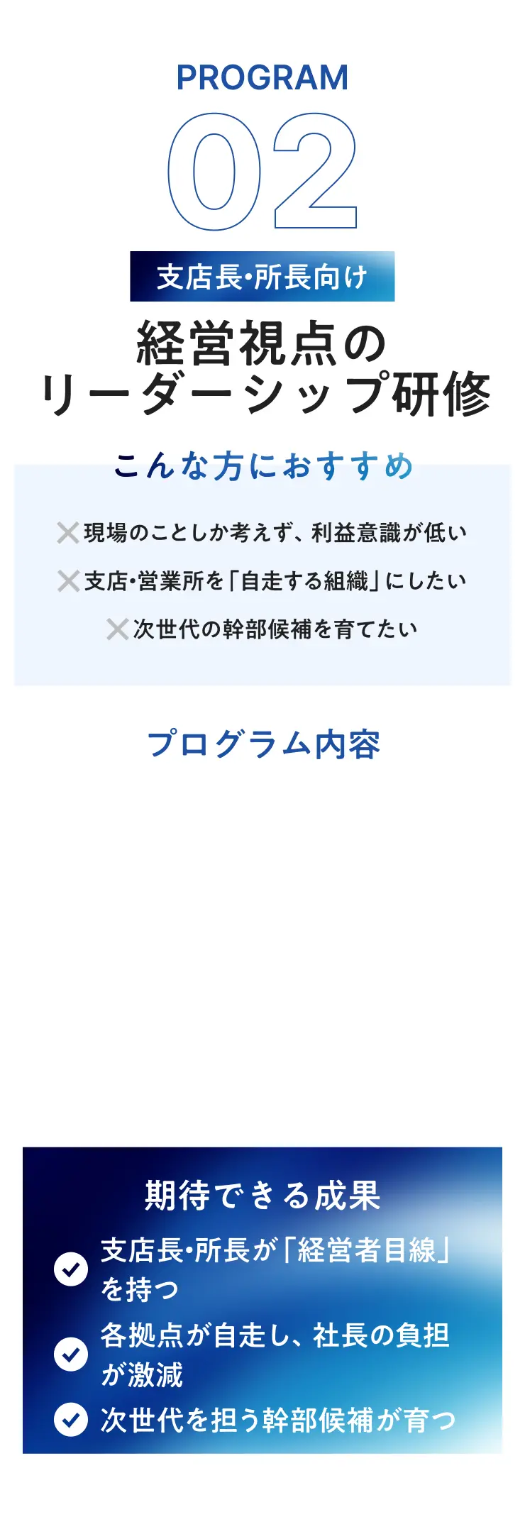PROGRAM 02 支店長・所長向け 経営視点のリーダーシップ研修